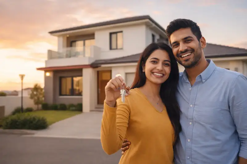 Happy couple with their new home in Sangli